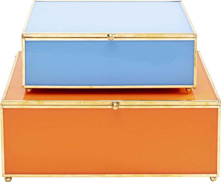 Pudełka na biżuterię 2-set szkło i stal niebieskie i pomarańczowe I  z ekspozycji – grafika-1.