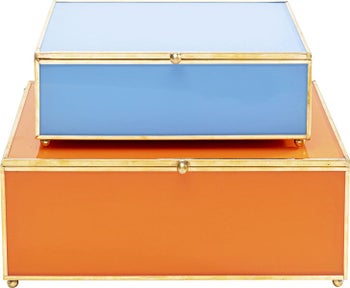 Pudełka na biżuterię 2-set szkło i stal niebieskie i pomarańczowe I z ekspozycji – grafika-1.