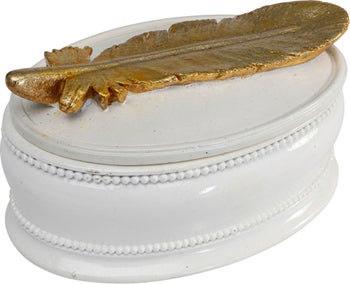 Pudełko na biżuterię białe złote pióro 13x9 cm – obraz-1