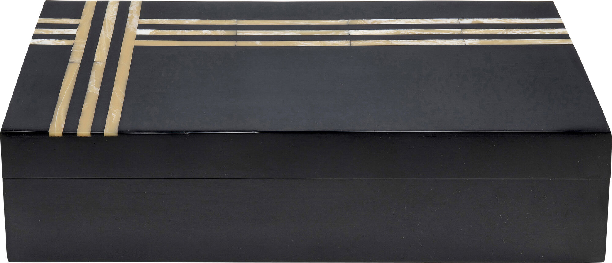 Pudełko na biżuterię czarne 30x15 cm paski – obraz-1