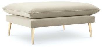 Pufa prostokątna welurowa beżowa nogi złote – obraz-1