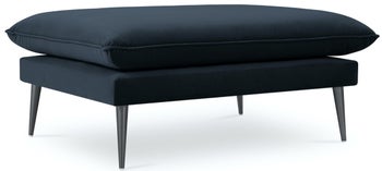 Pufa prostokątna welurowa granatowa nogi czarne – obraz-1