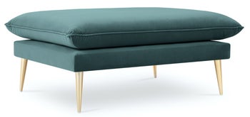 Pufa prostokątna welurowa niebieska nogi złote – obraz-1