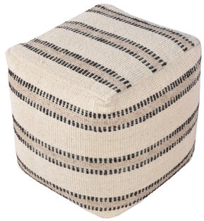 Pufa z wełny i bawełny kolor beżowy paski szare – obraz-1