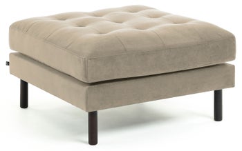 Pufa kwadratowa tapicerowana pikowana beżowa nogi drewno bukowe – obraz-1