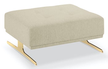 Pufa kwadratowa tapicerowana beżowa nogi złote – obraz-1