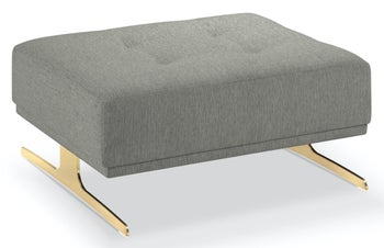 Pufa kwadratowa tapicerowana szara nogi złote – obraz-1