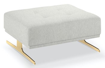 Pufa kwadratowa tapicerowana jasnoszara nogi złote – obraz-1