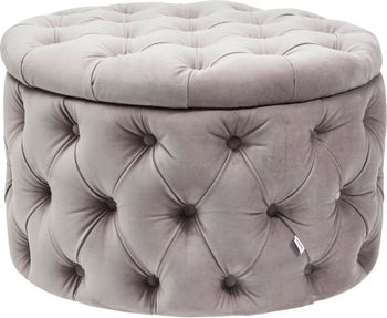 Taburete baúl Desire Rund gris plata – Imagen-1.