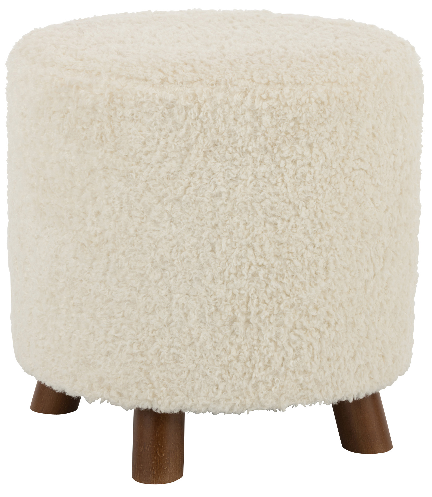 Pufa pluszowa biała nóżki drewniane Ø40x40 cm  – obraz-1