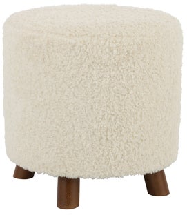 Pufa pluszowa biała nóżki drewniane Ø40x40 cm – obraz-1