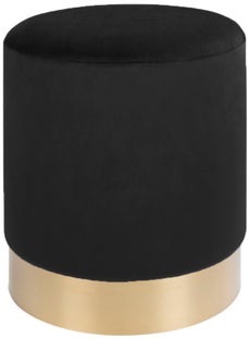 Pufa okrągła welurowa czarna podstawa złota – grafika-1.