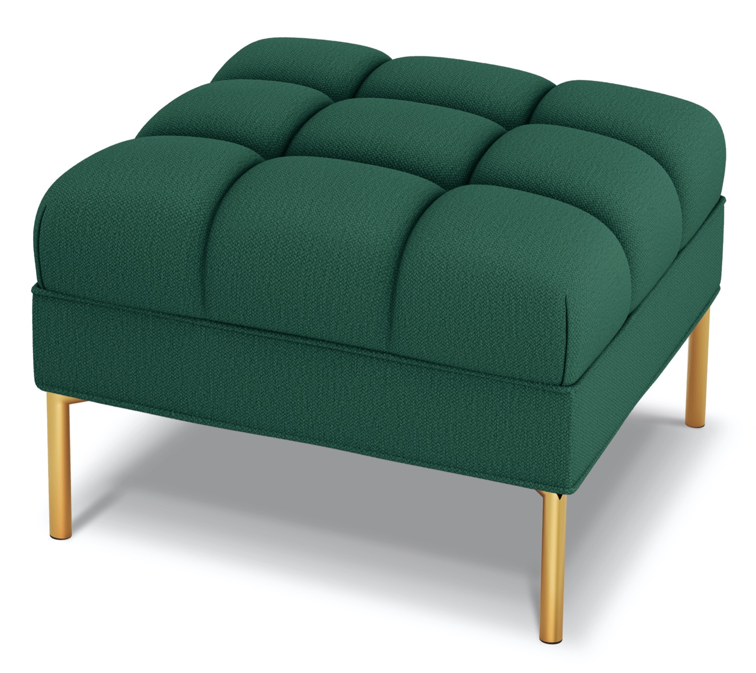 Pufa kwadratowa tapicerowana pikowana butelkowa zieleń nogi złote – obraz-1