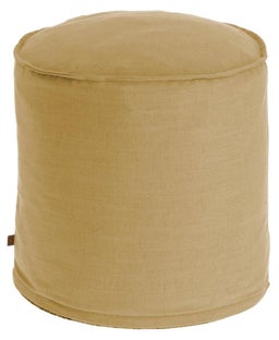 Pufa okrągła tapicerowana żółta – obraz-1