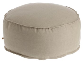 Pufa okrągła tapicerowana beżowa – obraz-1