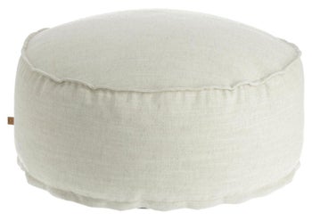 Pufa okrągła tapicerowana kremowa – obraz-1