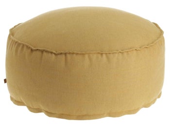 Pufa okrągła tapicerowana żółta – obraz-1