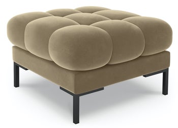 Pufa kwadratowa welurowa pikowana beżowa nogi czarne – obraz-1