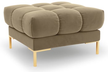 Pufa kwadratowa welurowa pikowana beżowa nogi złote – obraz-1