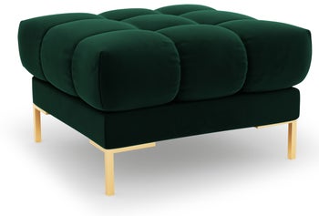 Pufa kwadratowa welurowa pikowana zielona nogi złote – obraz-1