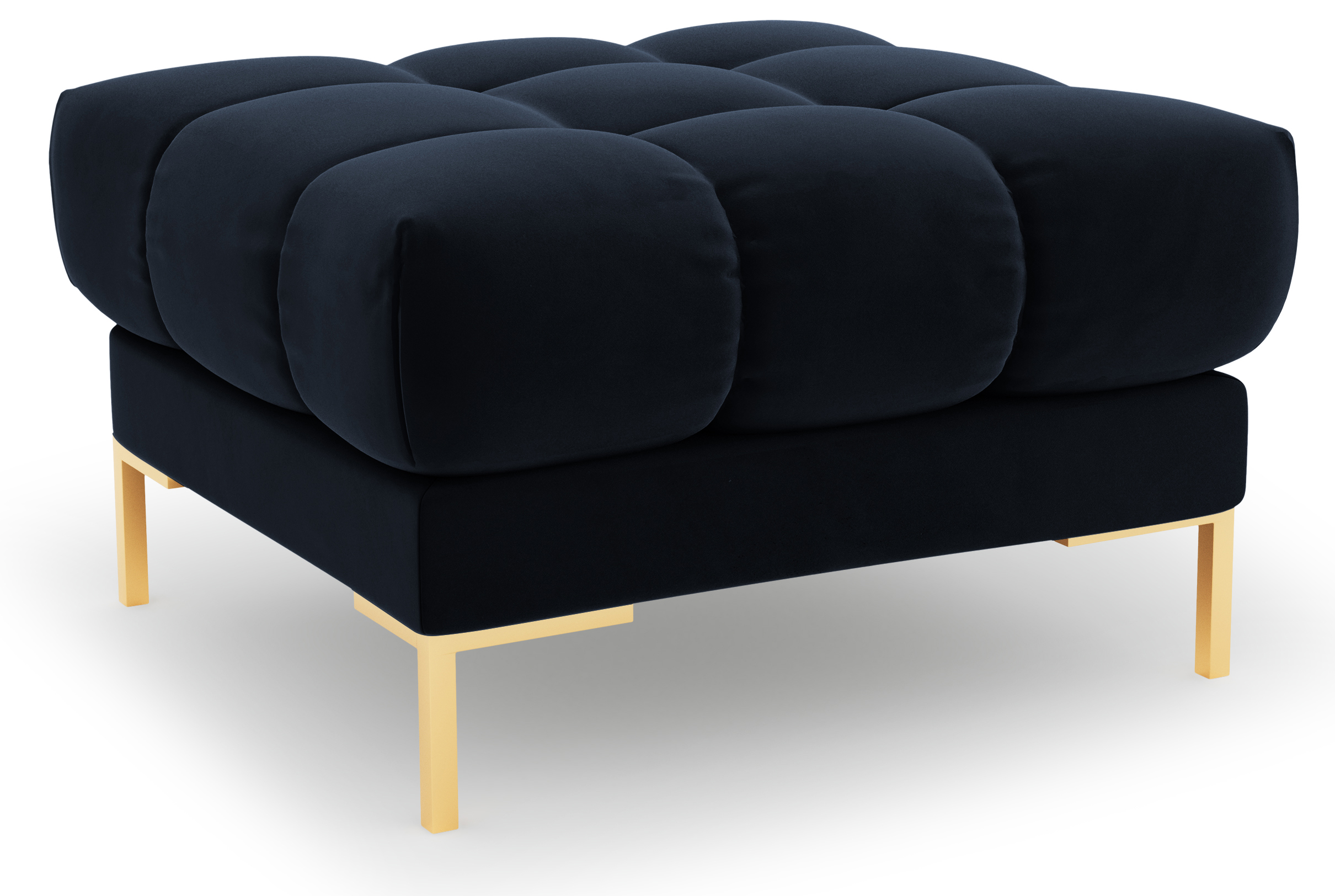 Pufa kwadratowa welurowa pikowana ciemnoniebieska nogi czarne – obraz-1