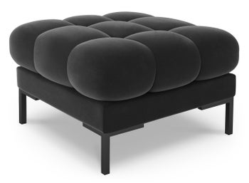 Pufa kwadratowa welurowa pikowana ciemnoszara nogi czarne – obraz-1