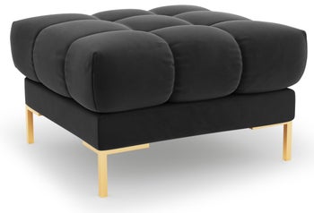 Pufa kwadratowa welurowa pikowana ciemnoniebieska nogi złote – obraz-1