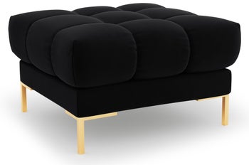 Pufa kwadratowa welurowa pikowana czarna nogi złote – obraz-1