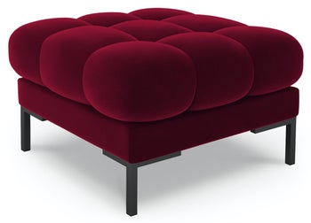 Pufa kwadratowa welurowa pikowana czerwona nogi czarne – obraz-1