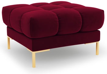 Pufa kwadratowa welurowa pikowana czerwona nogi złote – obraz-1