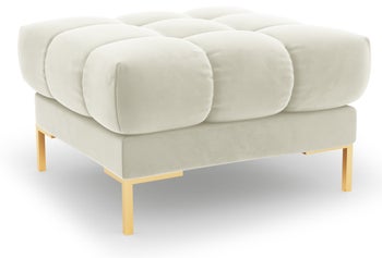 Pufa kwadratowa welurowa pikowana beżowa nogi złote – obraz-1