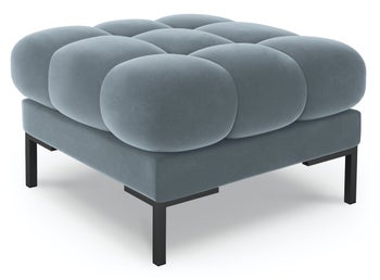 Pufa kwadratowa welurowa pikowana jasnoniebieska nogi czarne – obraz-1