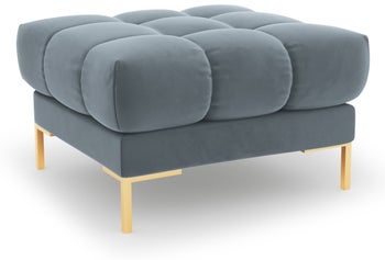Pufa kwadratowa welurowa pikowana jasnoniebieska nogi złote – obraz-1
