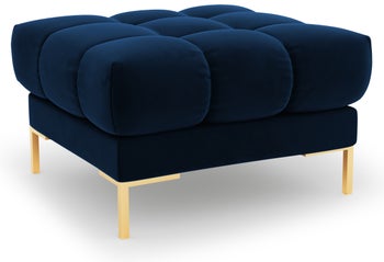 Pufa kwadratowa welurowa pikowana niebieska nogi złote – obraz-1