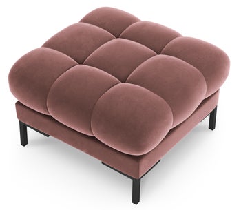 Pufa kwadratowa welurowa pikowana różowa nogi czarne – obraz-1