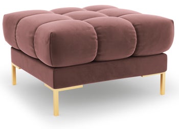 Pufa kwadratowa welurowa pikowana różowa nogi złote – obraz-1