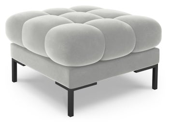 Pufa kwadratowa welurowa pikowana srebrna nogi czarne – obraz-1