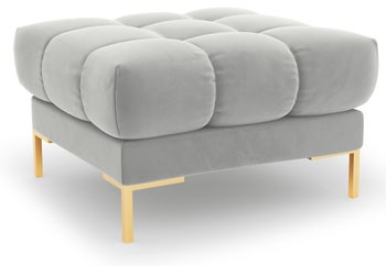 Pufa kwadratowa welurowa pikowana srebrna nogi złote – obraz-1