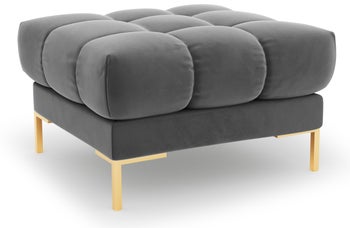 Pufa kwadratowa welurowa pikowana szara nogi złote – obraz-1