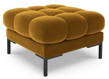 Pufa kwadratowa welurowa pikowana żółta nogi czarne – obraz-1