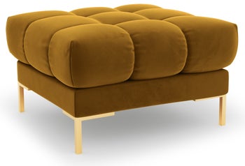 Pufa kwadratowa welurowa pikowana żółta nogi złote – obraz-1