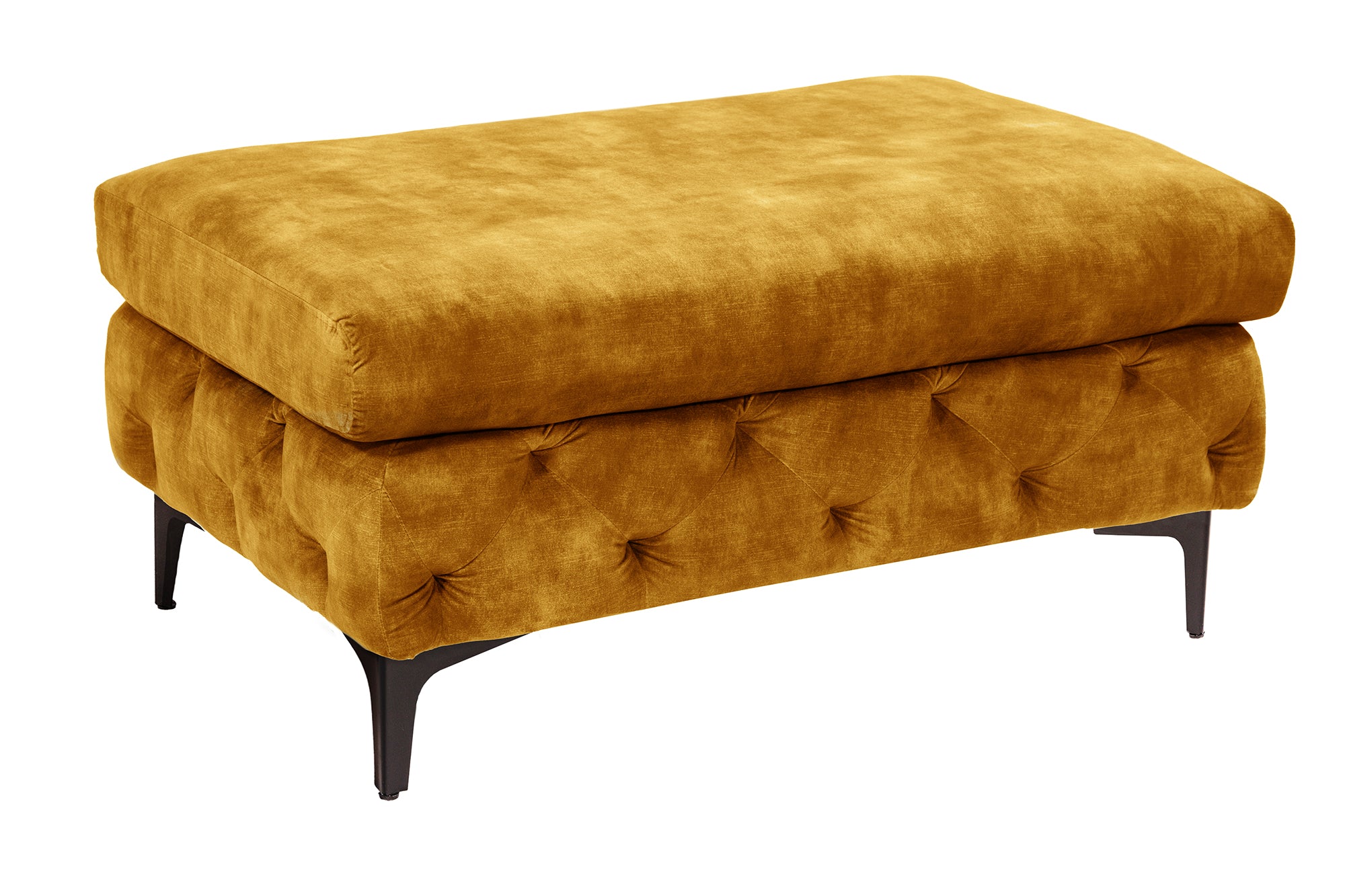 Pufa MODERN BAROCK 90 cm welwet musztardowy żółty, styl chesterfield – grafika-1.