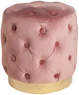 Okrągła różowa pufa aksamitna z złotą podstawą do nowoczesnego wnętrza – grafika-1.