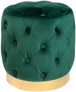 Okrągła pufa zielona aksamitna z pikowaniem i złotą podstawą – grafika-1.