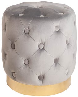 Pufa okrągła szara pikowana aksamit złota podstawa nowoczesny styl – grafika-1.