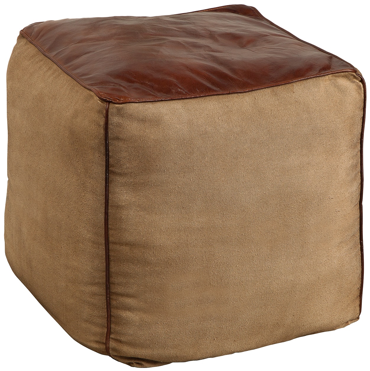 Kwadratowa pufa skórzana brązowo-beżowa do nowoczesnych wnętrz – grafika-1.