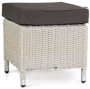 Pufa ogrodowa biała imitacja rattanu z szarym siedziskiem – obraz-1