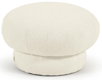 Pufa okrągła biała w tkaninie boucle Ø60 cm – obraz-1