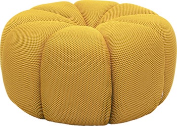 Pufa okrągła nowoczesna tapicerka żółta Ø80x41 cm – grafika-1.