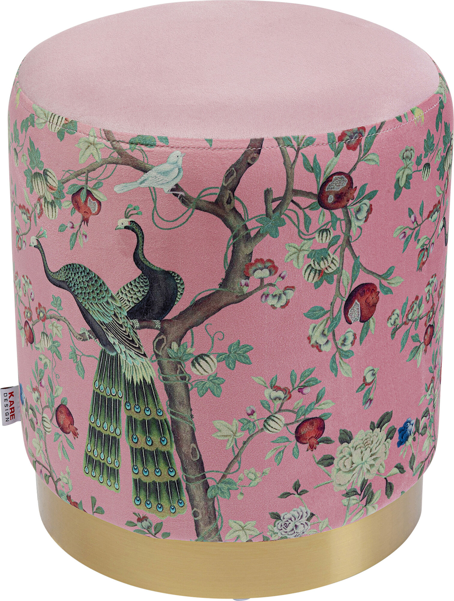 Cherry puf, påfulg print/messing, Ø32cm – billede-1.